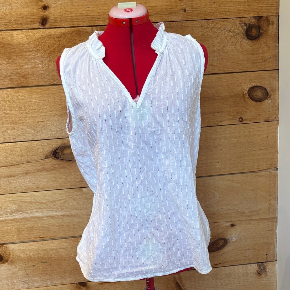 White Sleeveless Eyelet Split-Neck Top